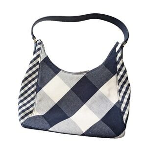 Talbots Hobo Purse Gingham Linen & Leather Trim Shoulder Bag Buffalo Plaid Cute